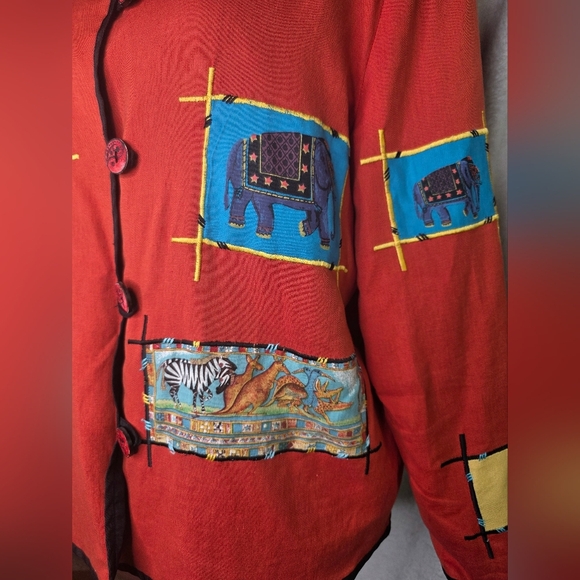 Allure Vintage Y2K Boho Patchwork Animal Print Jacket L India Cotton Rayon Flax - Picture 5 of 7
